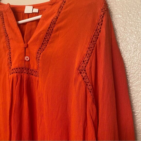Gap Orange 100% rayon muslin long sleeve boho blouse -S Tall - Picture 5 of 7